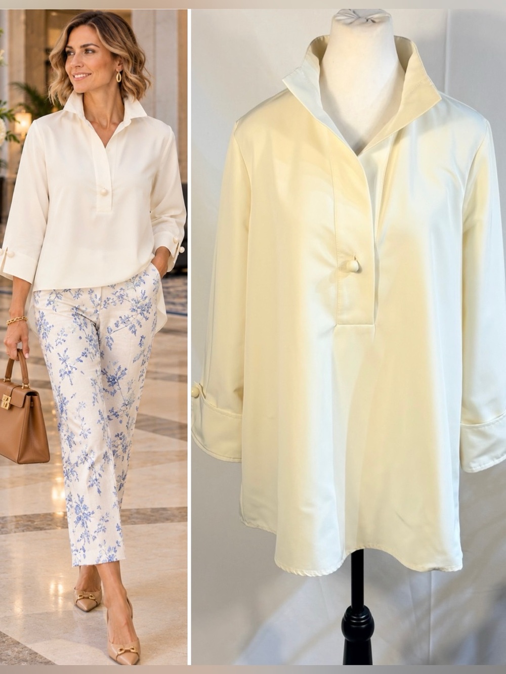 ☀️Tuckernuck Willow Blouse Ivory Barbell Button
Cuff Tunic Top Sz L🧡